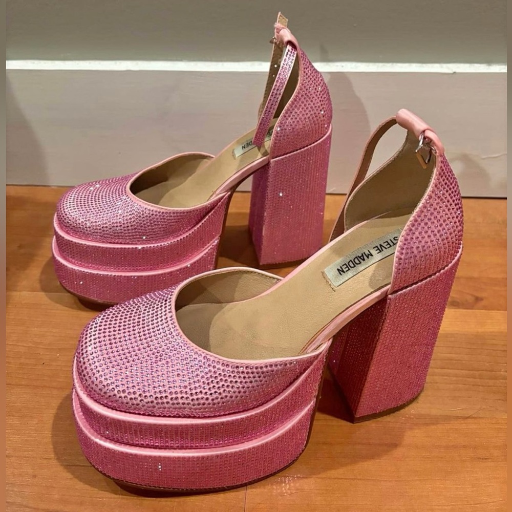 Size 7 Steve Madden - Charlize heels - Pink rhinestone - CHARLIZE-R PINK